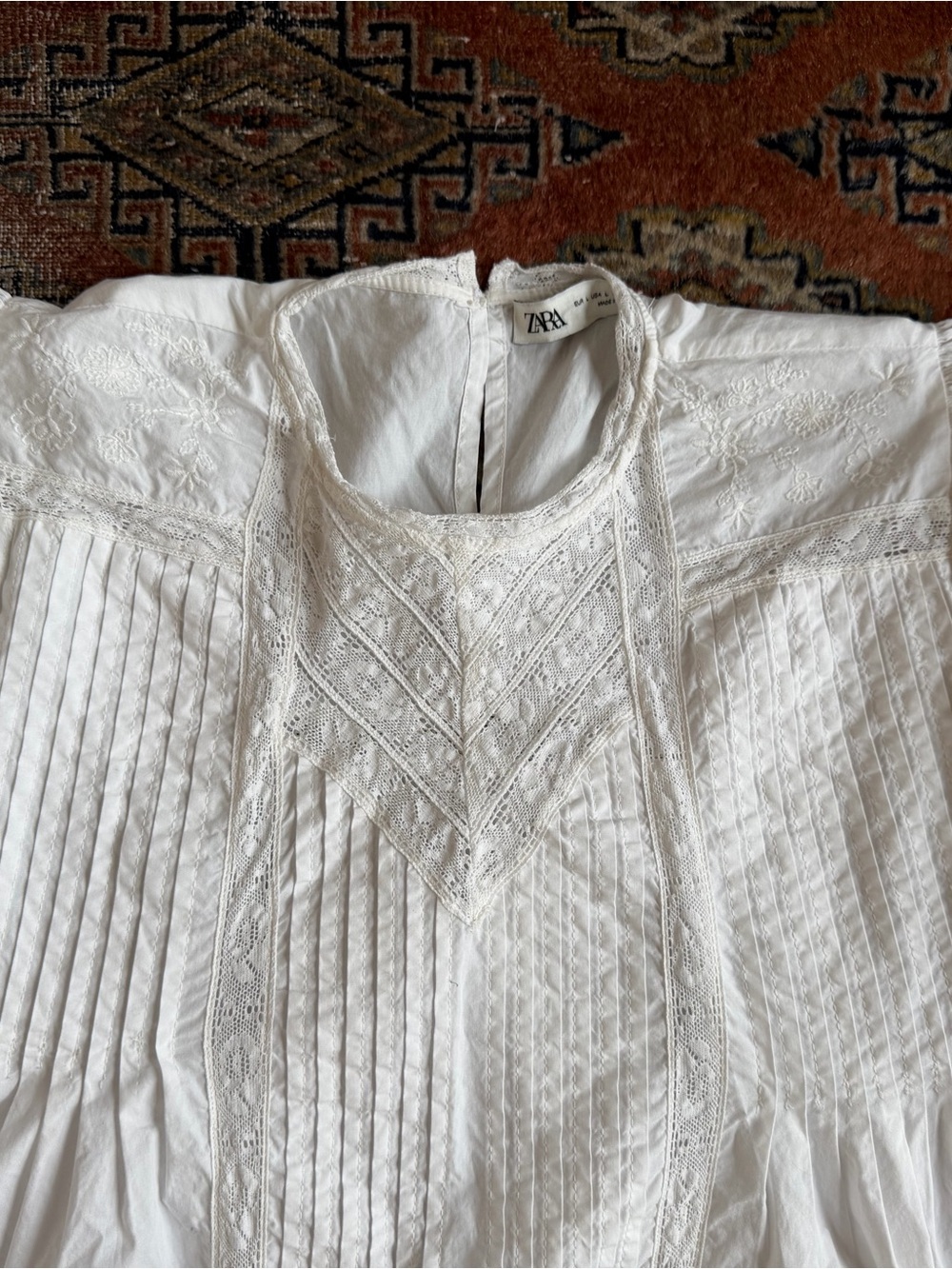 Zara White Lace-Trim Blouse - Picture 4 of 8